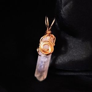 Angel Aura Quartz Point Pendant Healing Crystal Gold Plated Copper Wire Wrapped